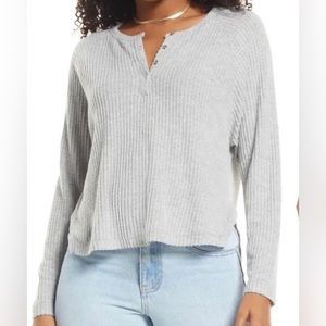 BP Nordstrom Women's Oversize Snap Front Henley grey heather Top XXS